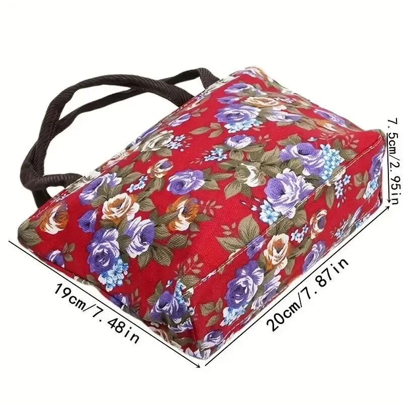 Mini-Handtasche mit Blumendruck, Schultertasche aus Canvas im Ethno-Stil, große Handtasche für Frauen_voghion.com