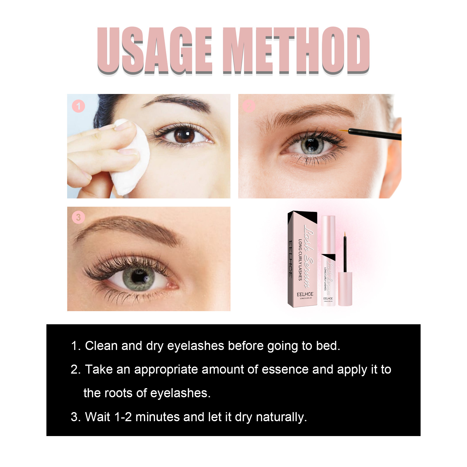 EELHOE Gentle Volumizing Mascara Ultra-Black Natural Curl Smudge-Proof Formule Met Definiërende Borstel_voghion.com