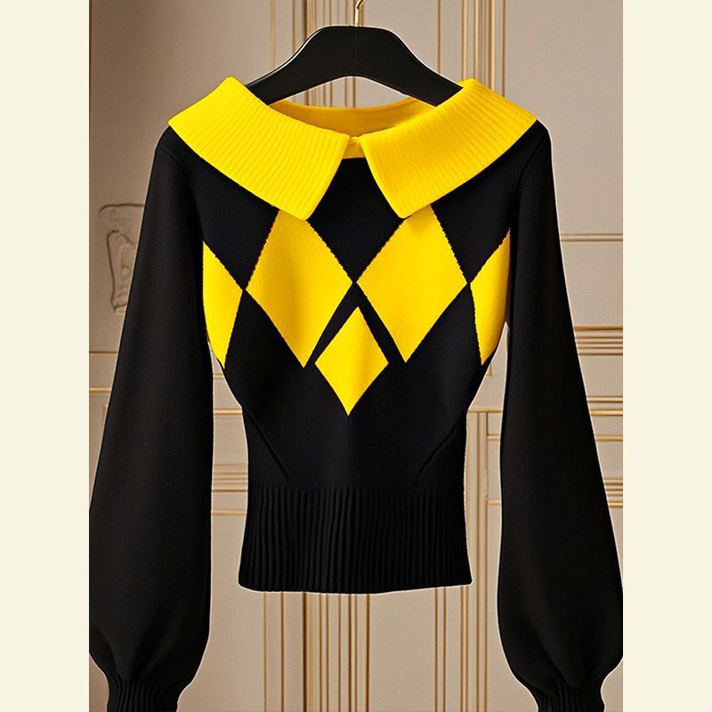 Vêtements pour femmes automne et hiver nouveaux produits chics haut de gamme élégants uniques niche style paresseux pull en tricot diamant