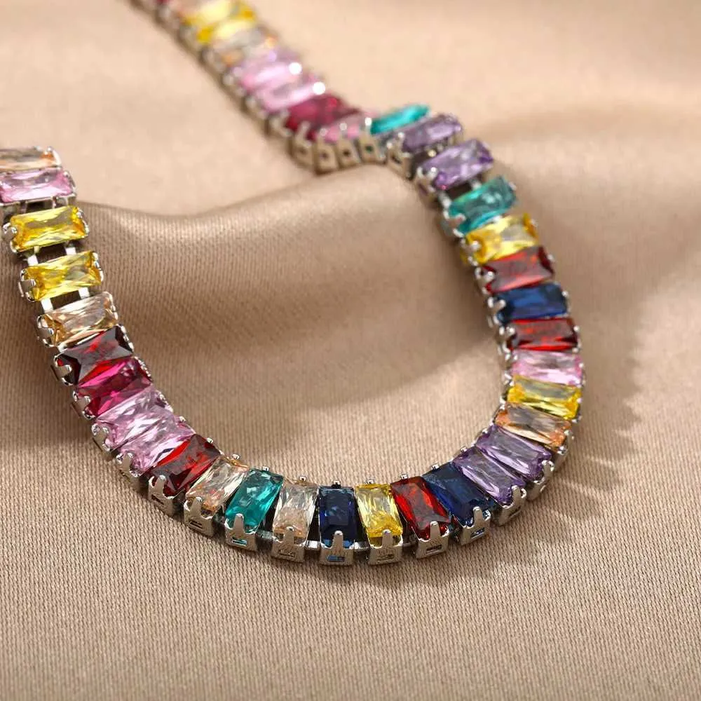 Adjustable Cubic Zirconia Bangle Bracelet Rainbow Fine Jewelry_voghion.com