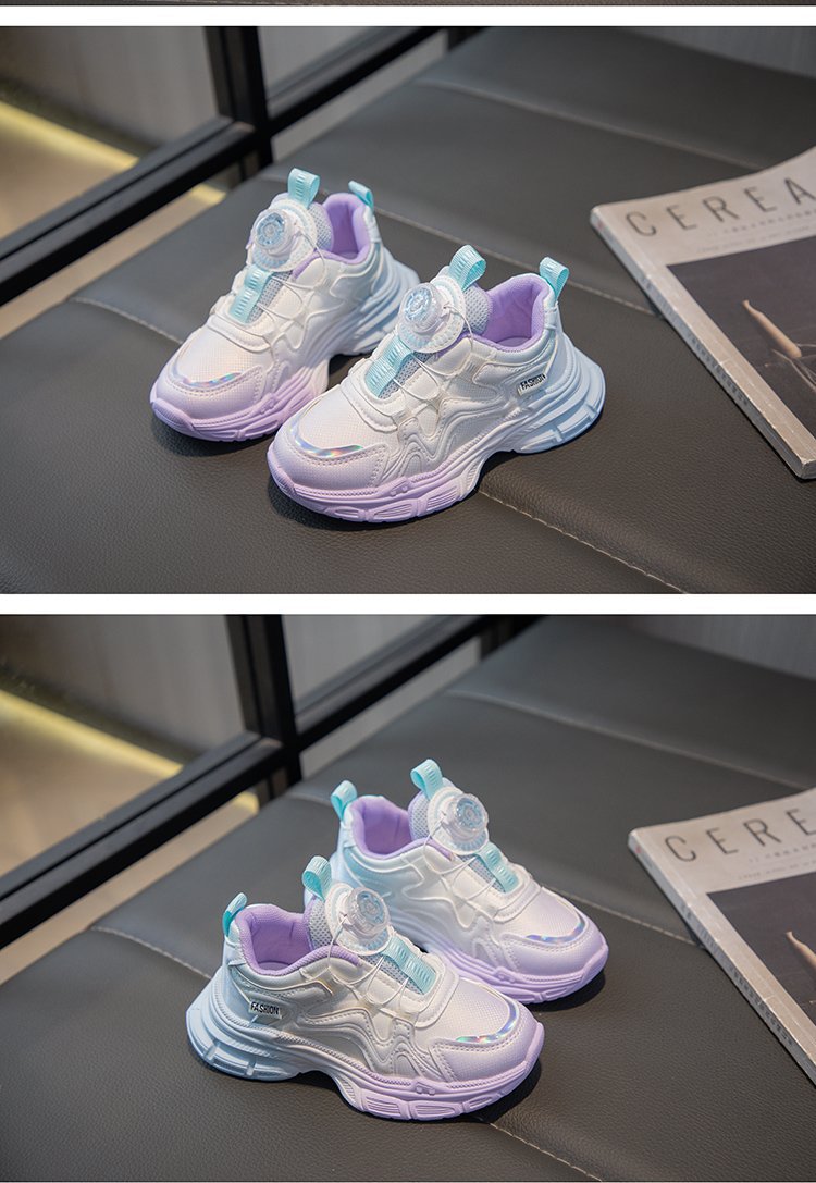 Girls' Sports 2024 Spring New Rotating Button Casual Single for Children Lightweight Anti slip Soft Sole Dad Shoes_voghion.com