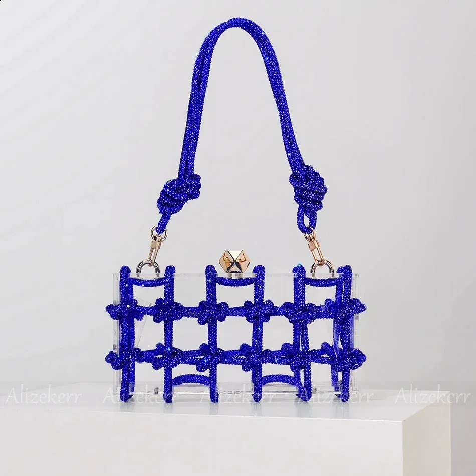 Bolsos de mano de noche con caja de acrílico transparente Dia para mujer, bolsos de mano y carteras de mano con cuerda anudada tejida, para bodas y fiestas_voghion.com