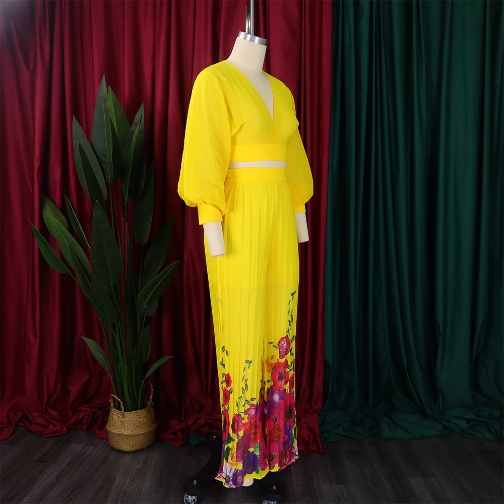 Completo pantalone donna con scollo a v camicetta in chiffon e pantaloni_voghion.com