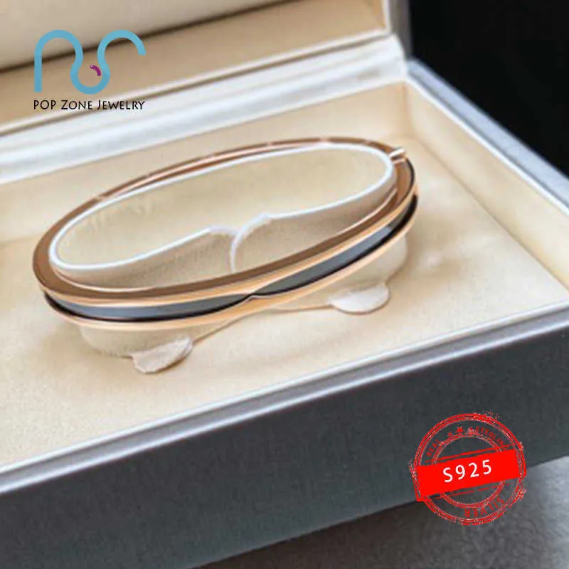 Sterling Silver And Ceramic Bangle Bracelet For Women Elegant_voghion.com