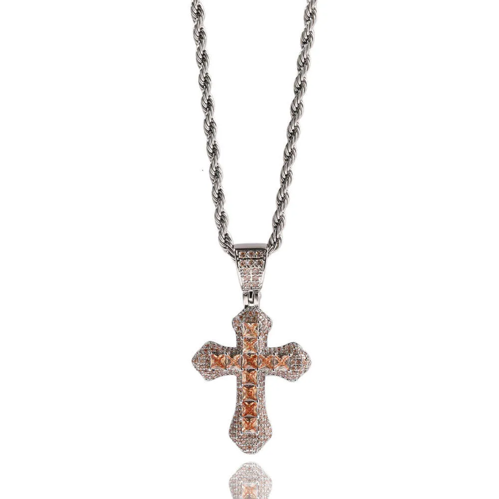 Nuova collana con croce blu Hip Hop con diamanti e versatile maglione in argento Sterling con ciondolo a catena cubana intrecciata_voghion.com