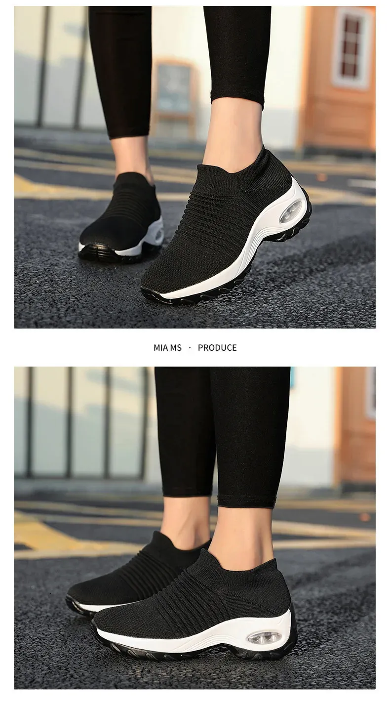 Women's Running Shoes Breathable Air Cushion Platform Trainers_voghion.com