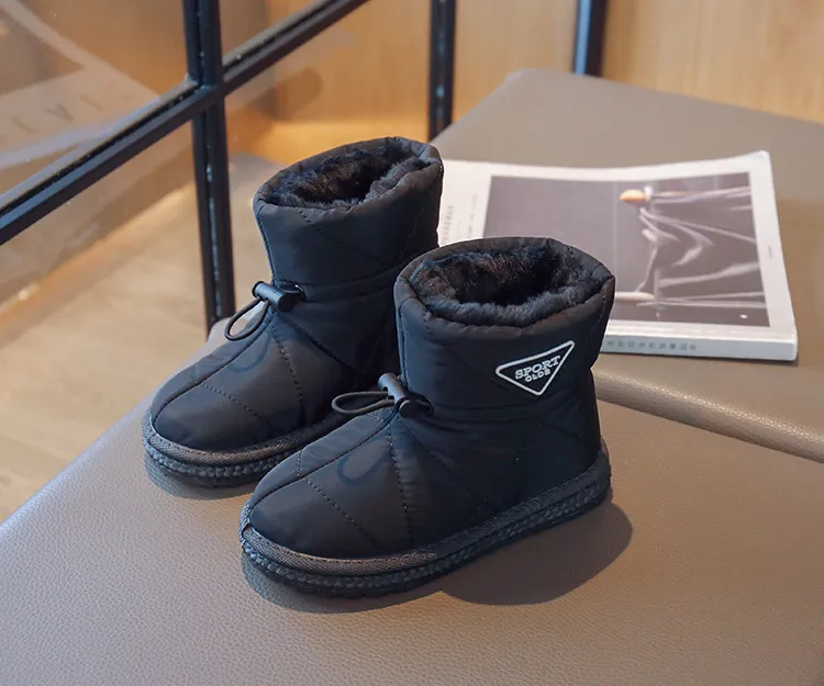 Winter Kids Snow Thick Fur Morden Sewing Elastic Band Children Youth Flat Black Brown Non-slip Cutefeet Warm Boys Girls_voghion.com