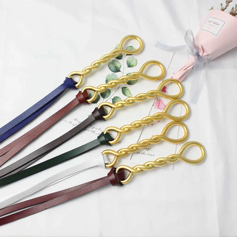 Curea din piele Chntensho cu cataramă plisată și buclă răsucită, importată, cu inel și nasture răsucit, Q0625_voghion.com