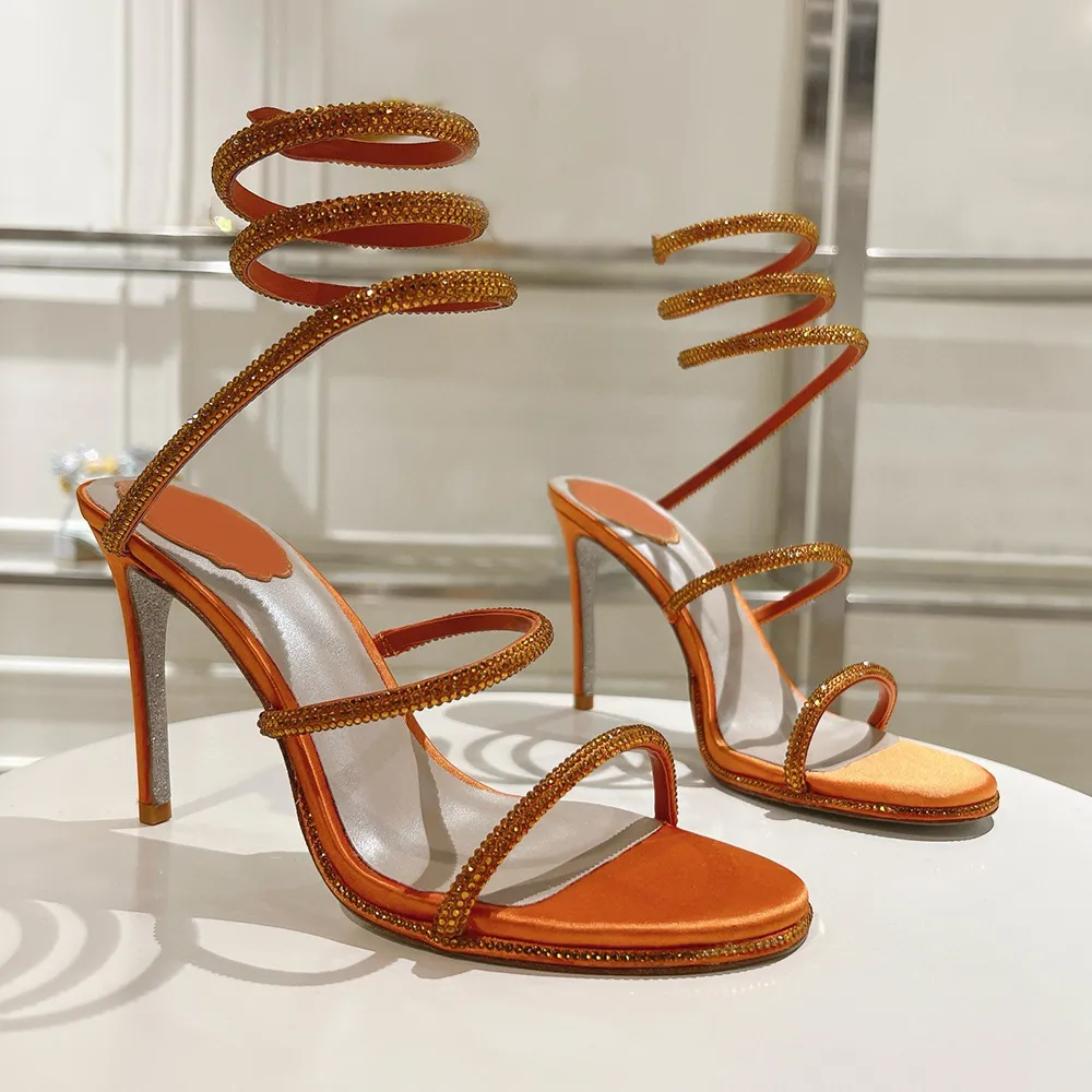 Rhie stiletto sandalen 95mm Avond dames hoge hakken Enkel Wraparound designer fabrieksschoen Met doos Grote maten schoenen_voghion.com