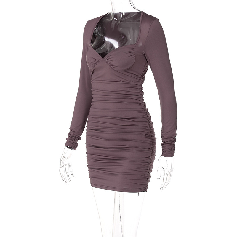 Fraekleedung Sexy Deep V BH Langarm Slim Fit Ruffled Moudekleed_voghion.com