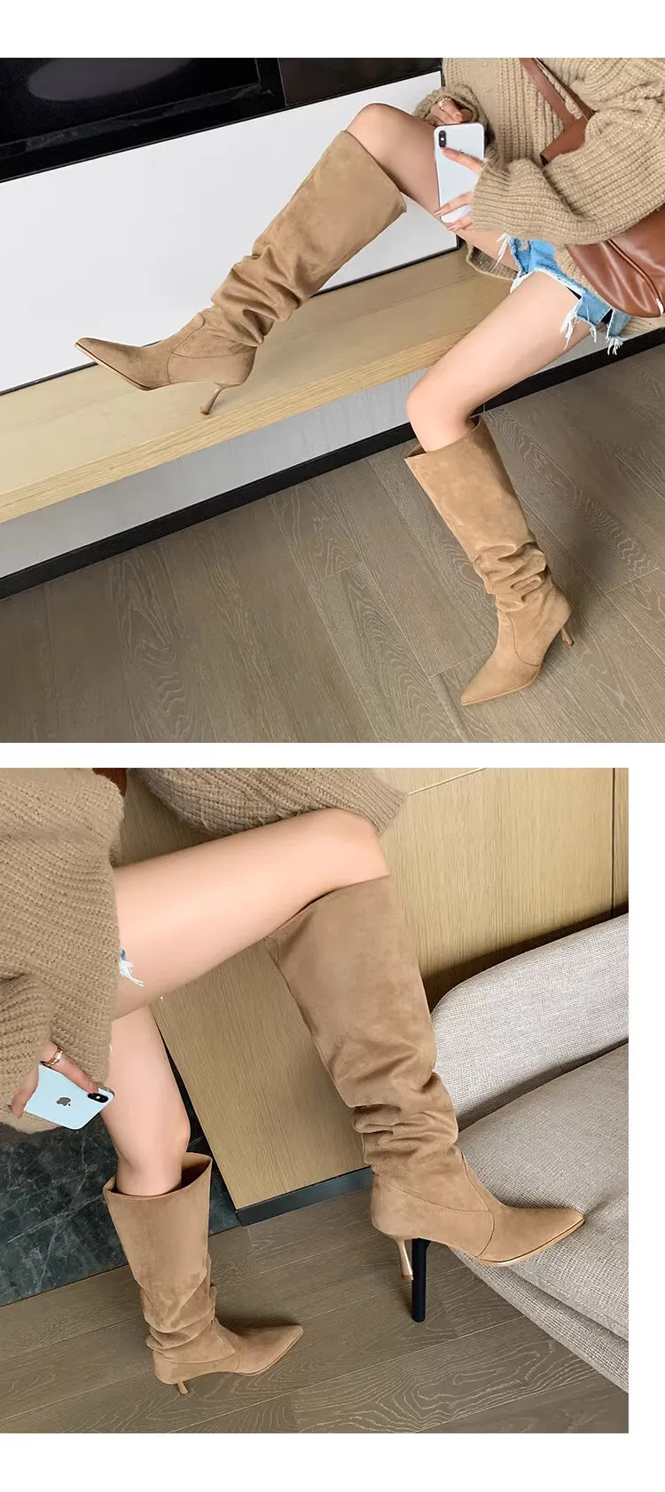 Designer-Stiefel im amerikanischen Retro-Westernstil für Damen, dünne Absätze, spitze Zehen, gestapelte breite große Röhre, Umfang, würzig_voghion.com