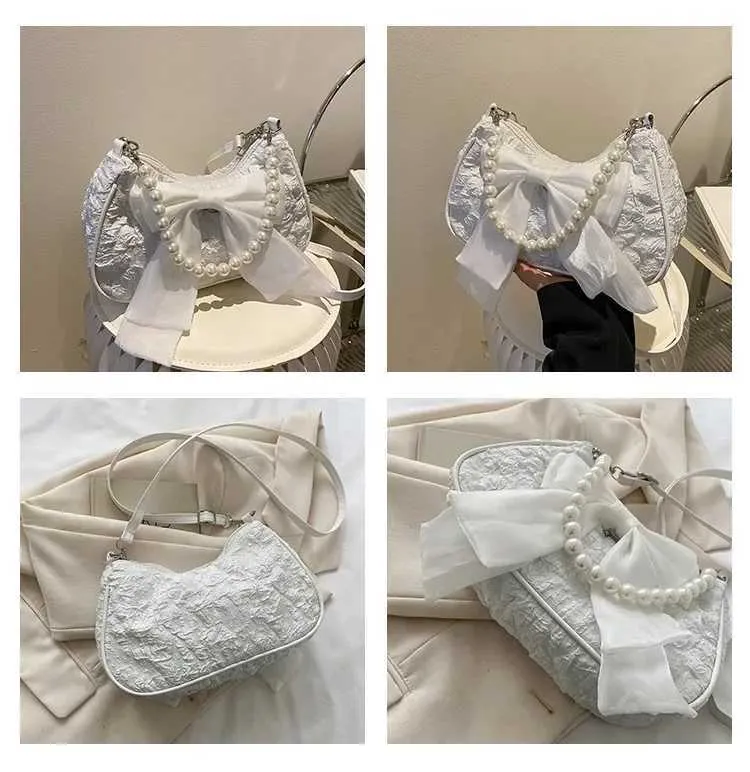 Sommer Neue Frauen Perle Handtasche Modische Trendy Bowknot Plissee Weibliche Umhängetaschen Nette Vielseitige Einzelne Schulter_voghion.com