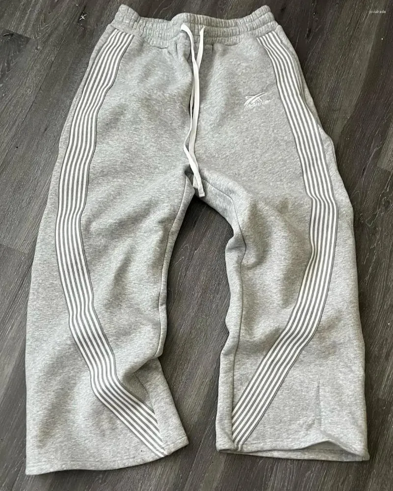 Calças masculinas Y2k bordadas cinza casual camuflagem funcional tática feminina premium jogging com cordão calças de moletom_voghion.com