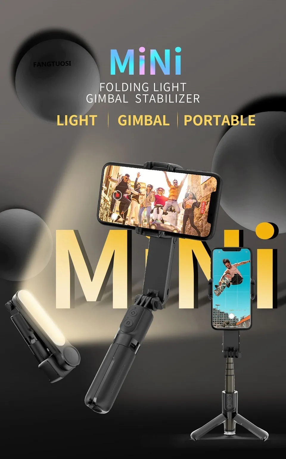 Stabilizzatori Selfie Stick Treppiede Gimbal Stabilizzatore per Cellulare Supporto per Cellulare Smartphone Action Camera Cellulare_voghion.com