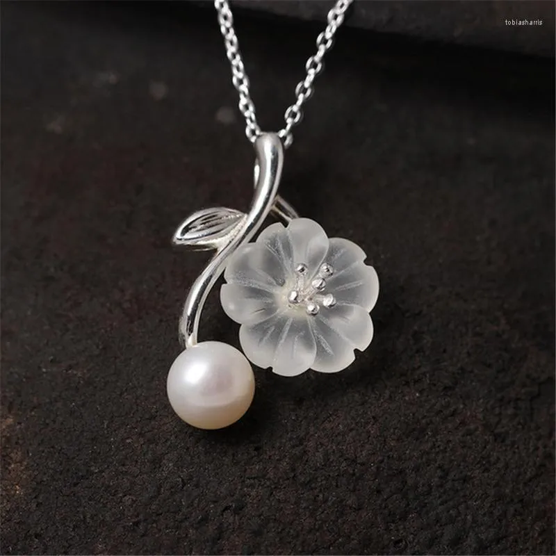 Anheng Halskjeder Ekte Sterling Sier Håndlagde Designer Fine Smykker Hvit Naturlig Perle Delikat Plommeblomst Blomst_voghion.com