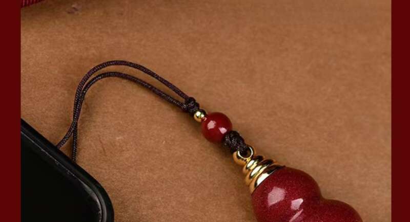 【 8342 People's Collection 】 Hollow Cinnabar Lucky Life Hollow Gourd Necklace Phone Key Pendant, Hollowed Out Red_voghion.com