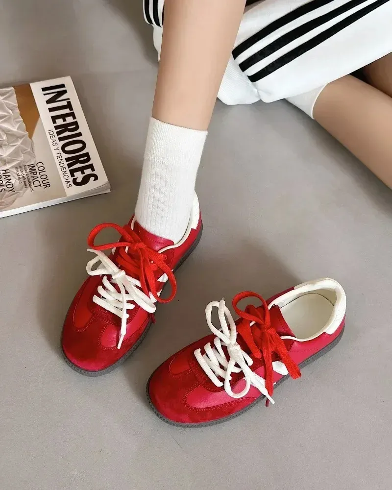 Baskets de tennis plates pour femmes, chaussures vulcanisées à lacets, couleurs mélangées, tendance, printemps-automne_voghion.com