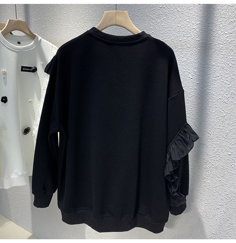 Maglione sottile con arricciature e cuciture da donna, autunno, nuovo, pesante, perla, nicchia, top largo_voghion.com