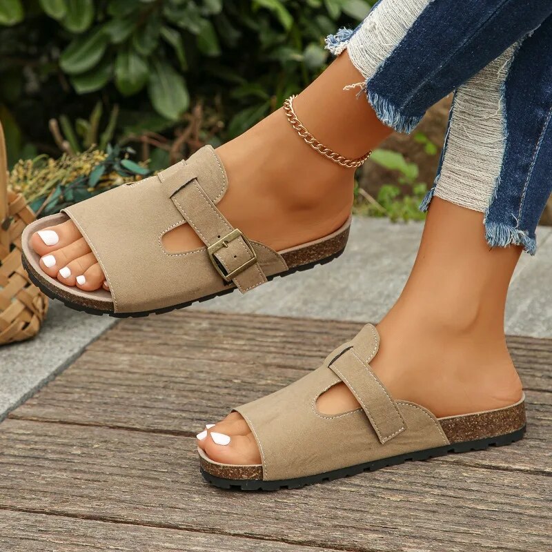 Damen Sandalen mit dickem Fußbett, klassisch, für den Strand, flach, für den Sommer, lässig, rutschfest, mit Fußgewölbeunterstützung_voghion.com