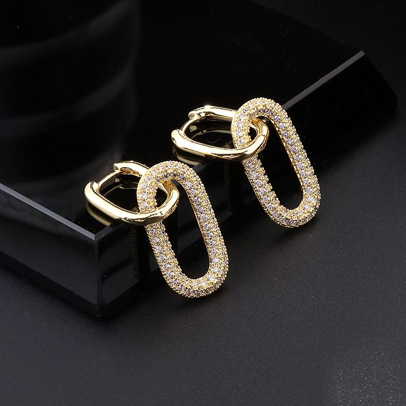 Women's Vintage-Inspired Copper Zircon - Minimalist Geometric Dangle Earrings_voghion.com