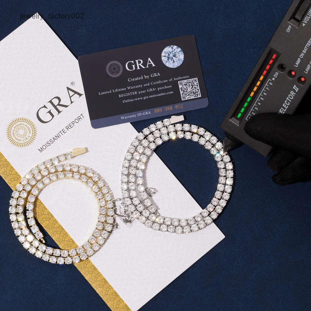 sier iced out VVS moissanite 3mm 4mm bracelet spring clasp lab diamond tennis chain necklace_voghion.com