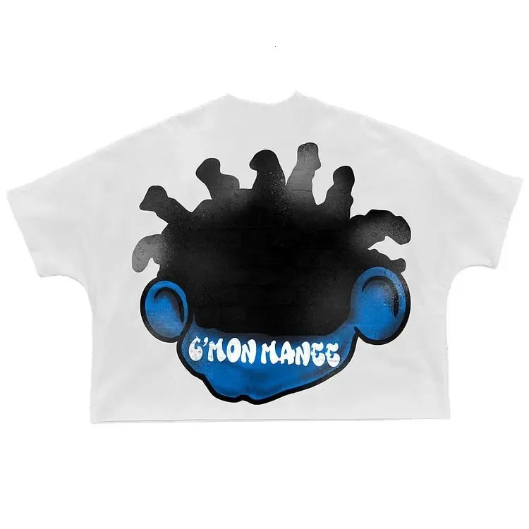 T-shirt corte da uomo in cotone 100% con grafica vintage da cartone animato, stile Y2K, estate, maniche corte, casual, oversize, streetwear_voghion.com