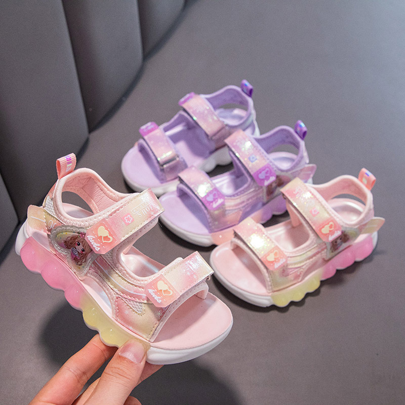 2024 Sandali da ragazza primaverili in pelle artificiale da spiaggia con velcro in gomma rosa viola stile principessa scarpe per bambini dei cartoni animati_voghion.com