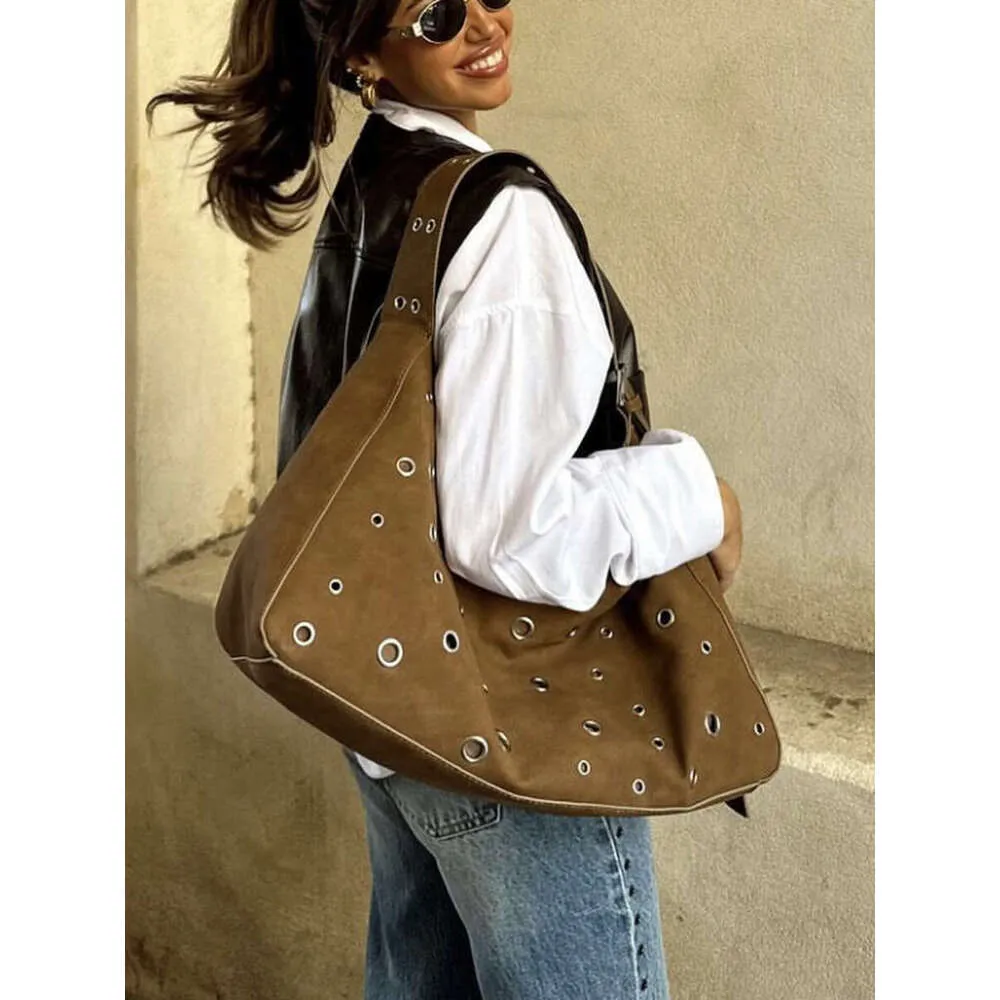 Damen Schulter Crossbody Messenger Europäischen und amerikanischen Stil Nieten Handtasche Wildleder Retro Motorrad weiche Achseltasche_voghion.com