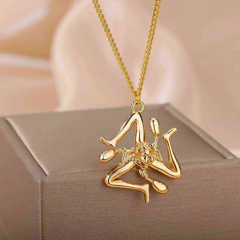 Italië Sicilië Steden Vlag Ketting Voor Vrouwen Roestvrij Staal Goud Kleur Italiaanse Hangers Vintage Esthetische Sieraden Koppel_voghion.com