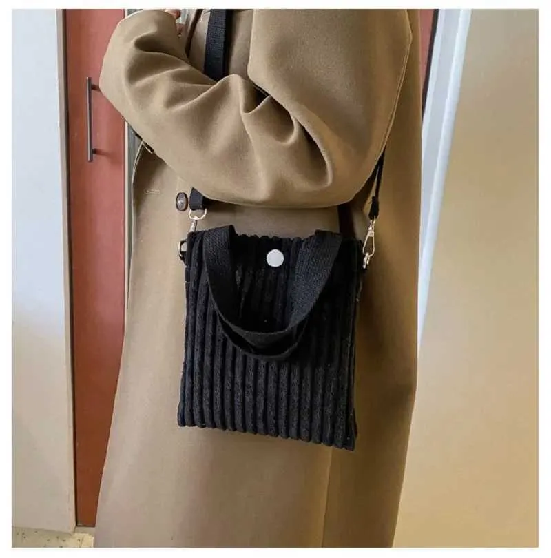 Mini Tote Donna Velluto a Coste Cerniera Primavera Estate Nuova Moda Borsa a Mano Borsa a Tracolla Singola Borsa a Tracolla Piccola 2024C241022_voghion.com