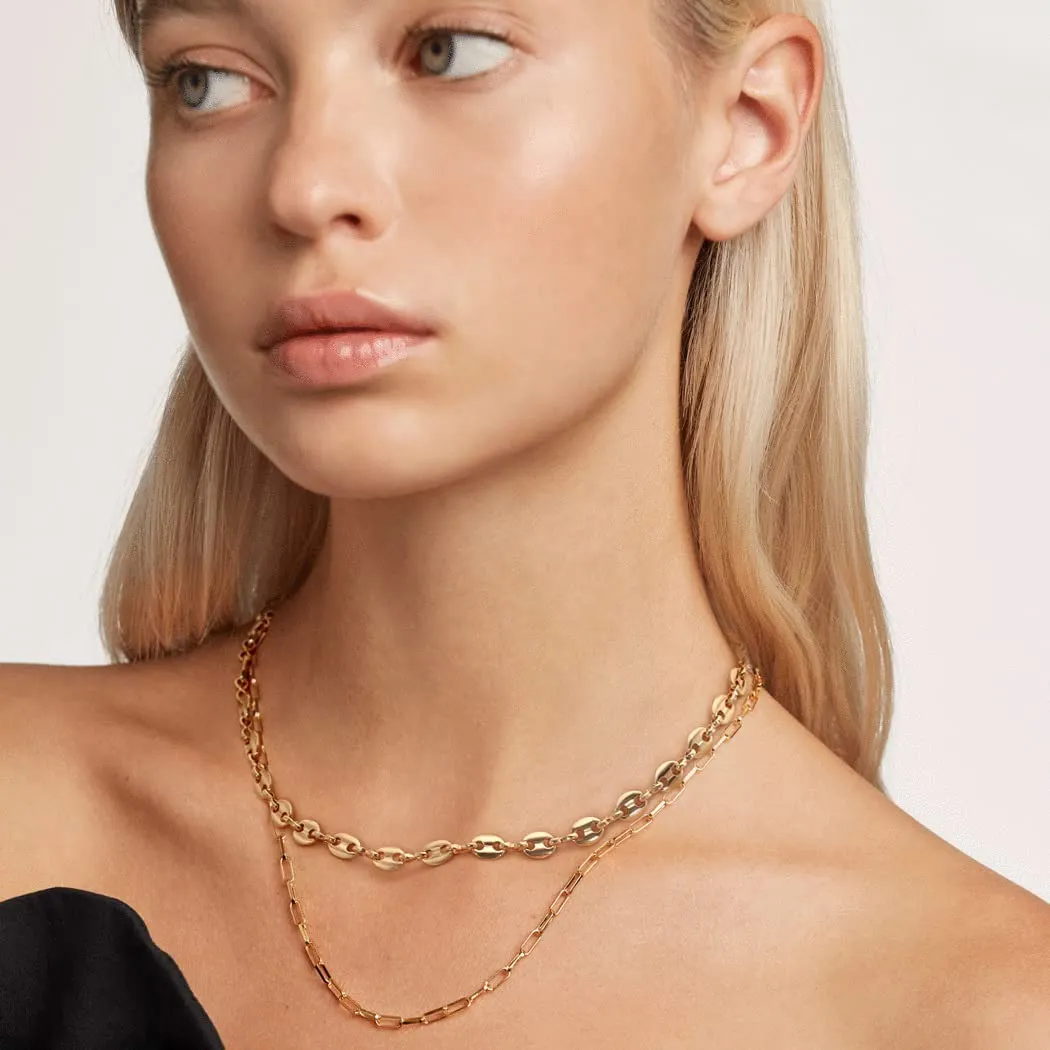Collar de cadena con eslabones grano de café chapado en oro mujer_voghion.com