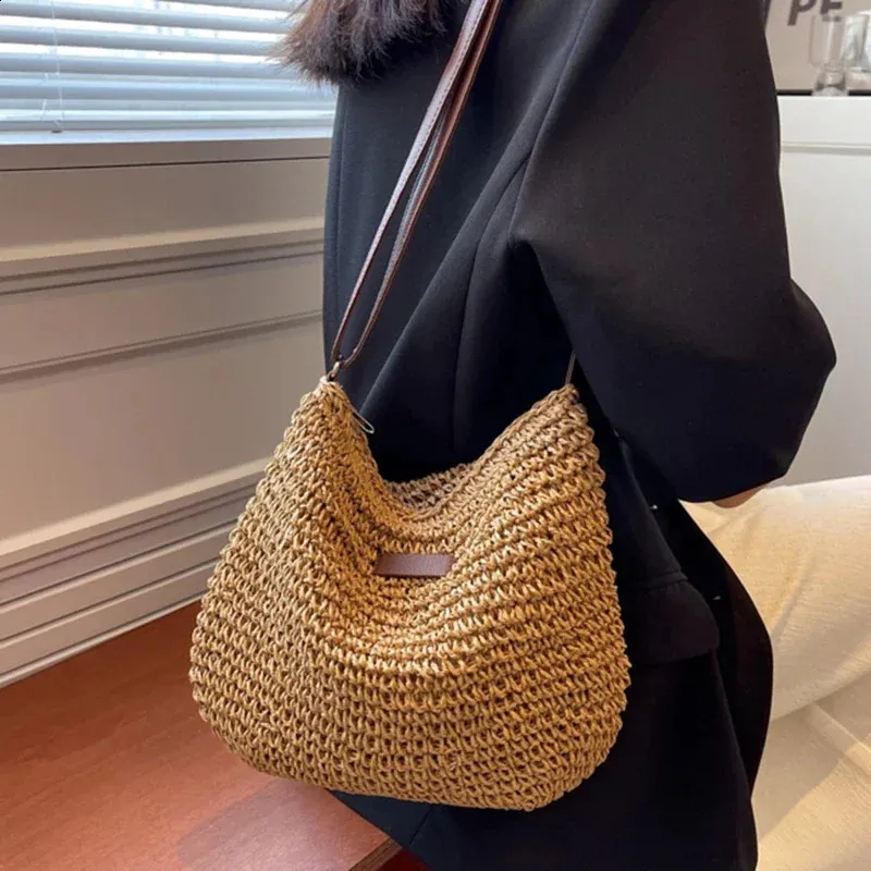 Woven Summer Fashion Straw Beach Holiday Crossbody Bag Shopping Large Capacity Shoulder Handbag Messenger Ladies Women_voghion.com