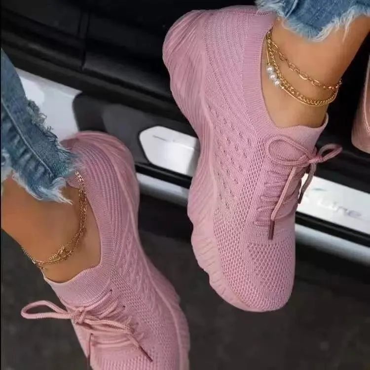 Women's Breathable Mesh Lace-up Running Trainers Platform Shoes_voghion.com