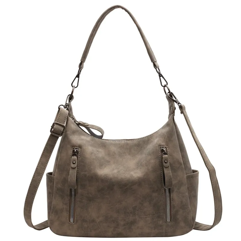 Borsa a tracolla singola da donna con tracolla obliqua di design Borse di grande capacità Hobo retrò in pelle PU opaca_voghion.com
