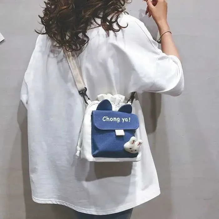 Borsa a tracolla da donna in tela, piccola, coreana, alla moda, per studentesse, in tessuto di cotone, da donna_voghion.com