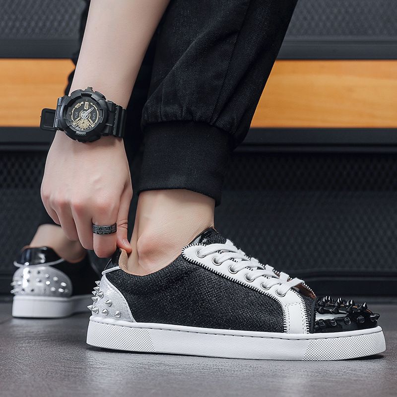 Red Sole Casual Rivets Plate Personality Fashion Trend Men's Shoes_voghion.com