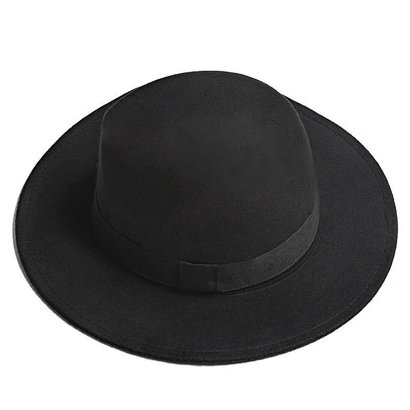 Yuppie-Kaméidi-maachende japanesche Vintage Filz Männer Top britesch Jazz Perséinlechkeet Tweed breetgerännegt Hutt, groussgerännegt Hutt_voghion.com