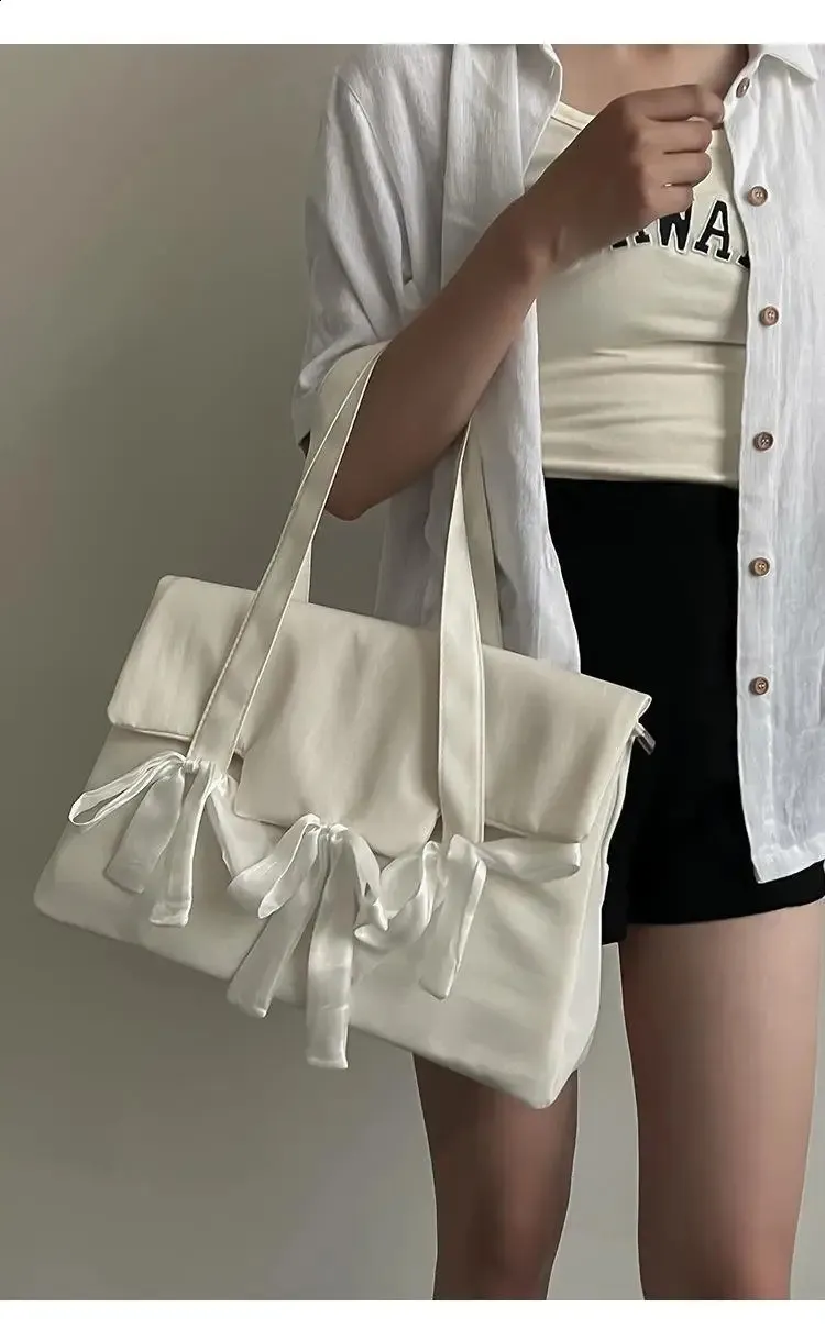 Richme Fashion Laptop Damen Solide Nylon Tägliche Schultertaschen Individualität Schleife Bolso Mujer Shopper 240823_voghion.com