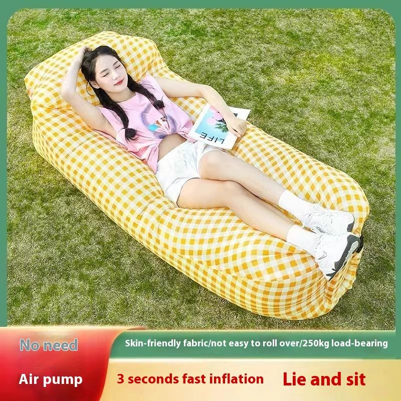 Outdoor lazy iatable yellow and white sofa folding portable picnic camping solid color air mattress outdoor furniture_voghion.com