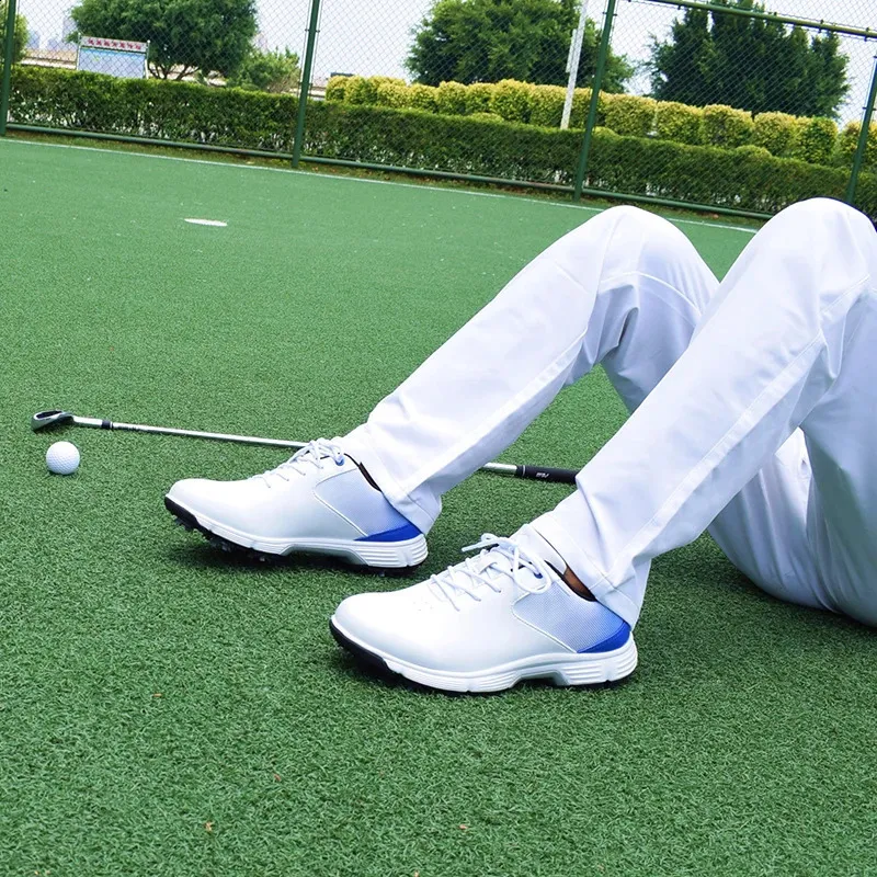 Professionelle wasserdichte Spikes Sneakers Schwarz Weiß Herren Trainer Große Größe Golfschuhe für Männer_voghion.com