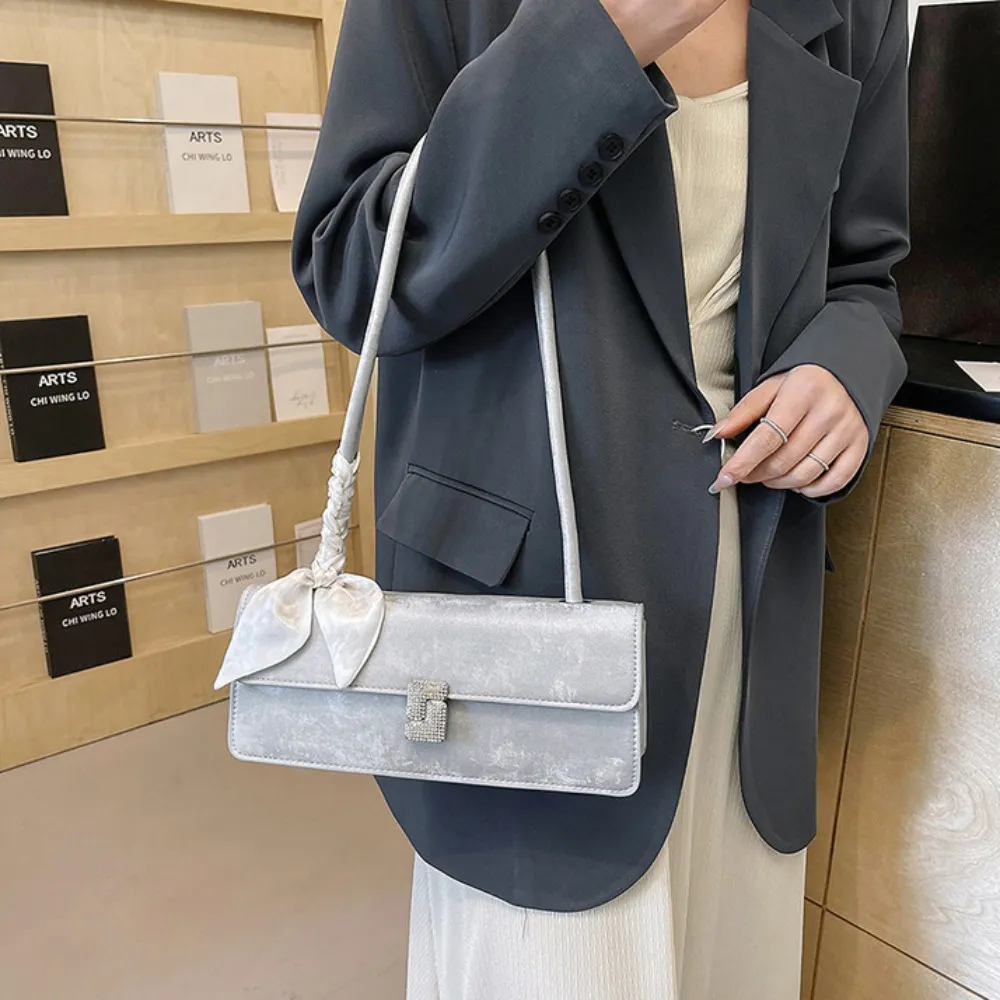 Retro Silk Scarf Lady Shoulder Underarm Casual Commuting Handbag Minimalist Business Women's Banquet Bag_voghion.com