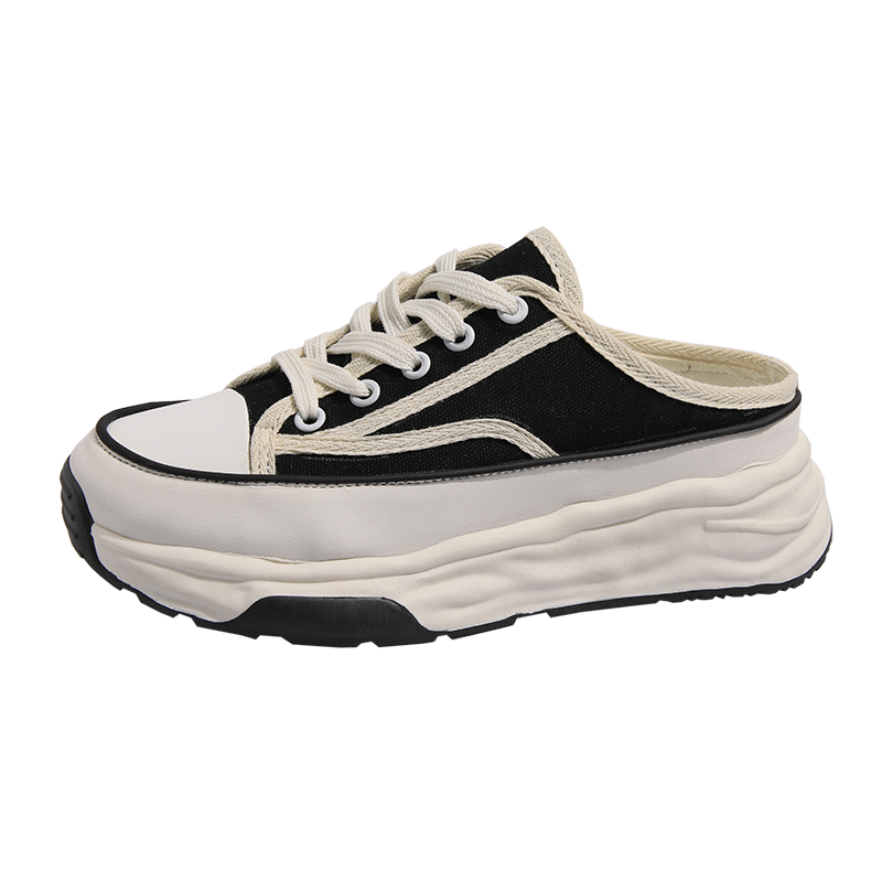 Pantofole casual in tela con lacci e stile Baotou, metà nuovo, primavera-autunno, moda donna 2023_voghion.com