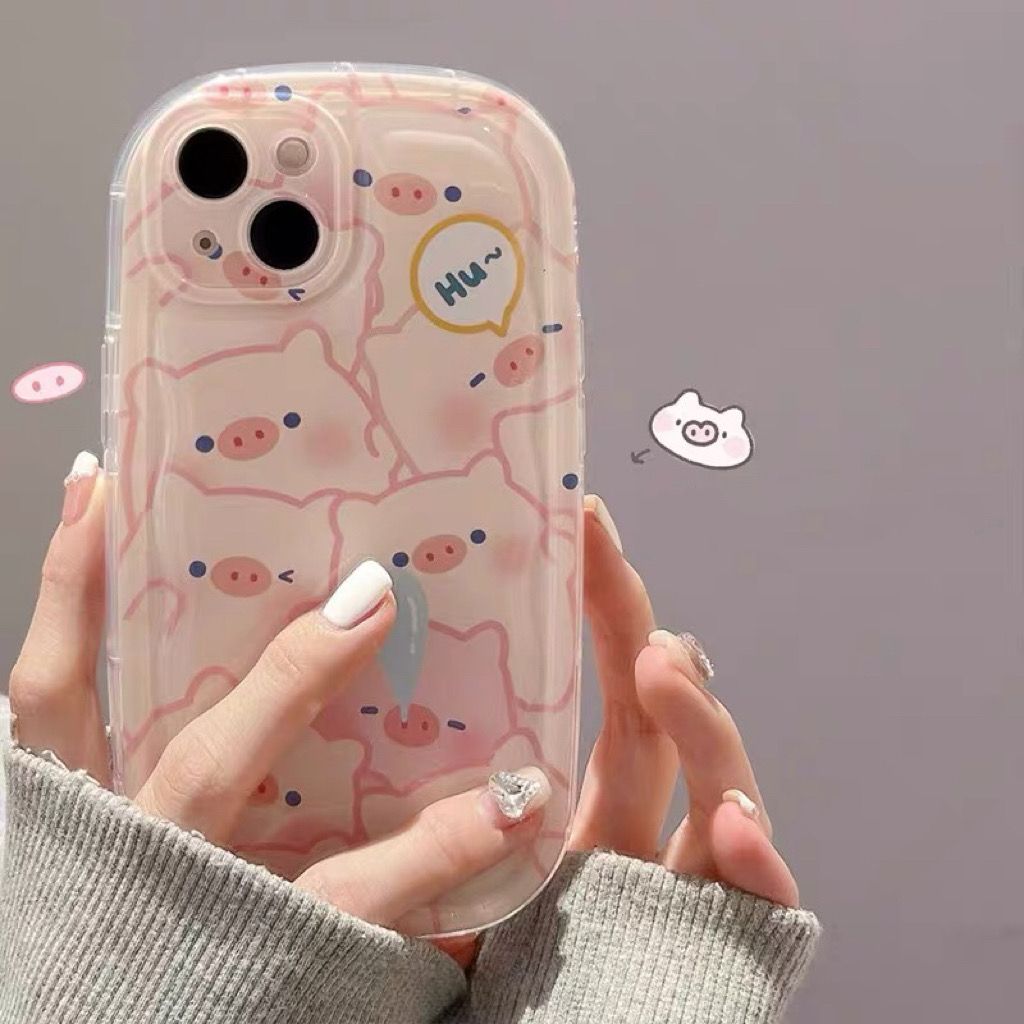 Airbag-Hülle für iPhone 15 14 13 12 11 PRO MAX XR XS X 8 7 6 6S PLUS SE 2020 mini Süßes Schwein Emoji Kameraobjektivschutz Stoßfestes Softcase_voghion.com