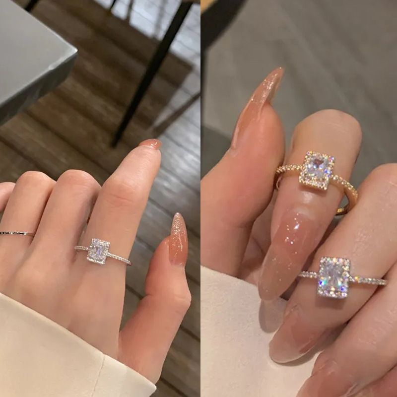 1 Piece Simple Style Square Alloy Inlay Rhies Women's Rings_voghion.com