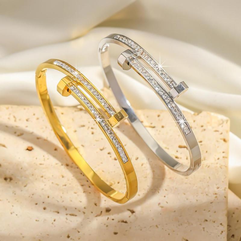 316L Stainless Steel Exquisite Nail Brand Bracelets For Women American Trendy Shining Zircon Screw Not Fading Bangle Gift