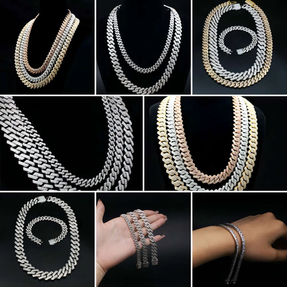 Diamond Pass Tester Επιχρυσωμένο Sier Hip Hop Iced Out Moissanite Γυναικείο Χοντρό Κολιέ Miami Κουβανέζικη Αλυσίδα με Σύνδεσμο για Άνδρες_voghion.com