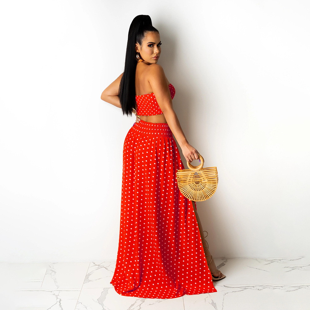 Women's fashion strapless print women's slim-fit long dress set_voghion.com