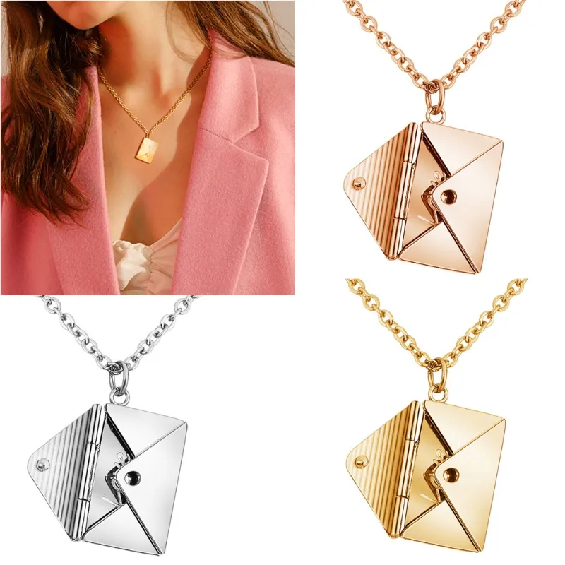 Chains Love Envelope Pendant Necklace Heart Message Locket_voghion.com