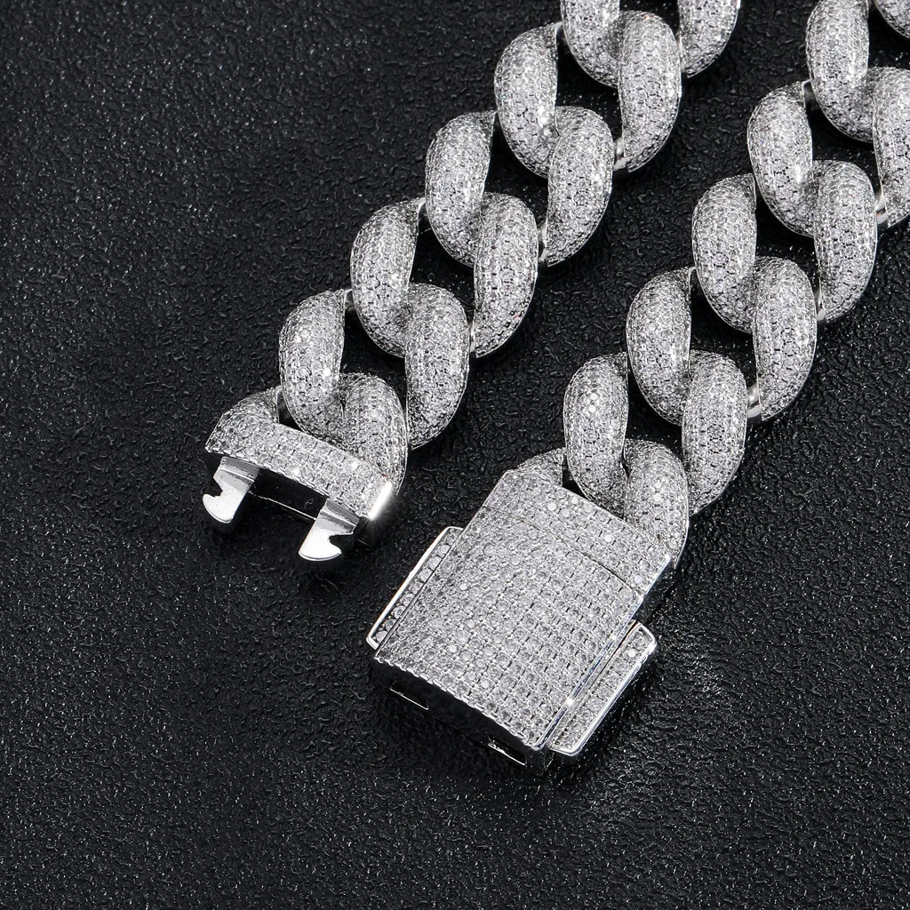Wholesale Super September Moissanite Cuban Link Chain 14mm-18mm 2 Rows Vvs Sterling Sier Hand Setting Bracelet_voghion.com