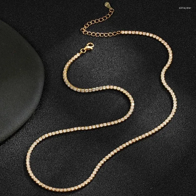 Cadenas finas de 2 mm con diamantes de moissanita y cadena cubana de plata, collar de oro real para mujer, joyería con piedra de circón, collares para el cuello_voghion.com